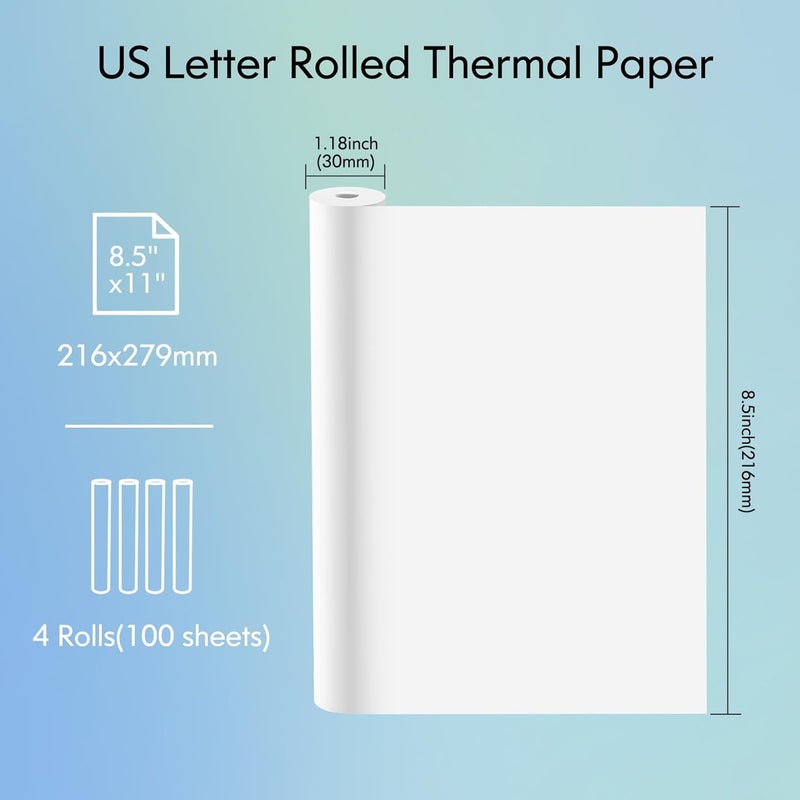 JADENS US Letter Size Quick-Dry Thermal Printer Paper 8.5''x11'', 4 Rolls, Compatible with Gloryang & PD-A4 Portable Printer - Image 2